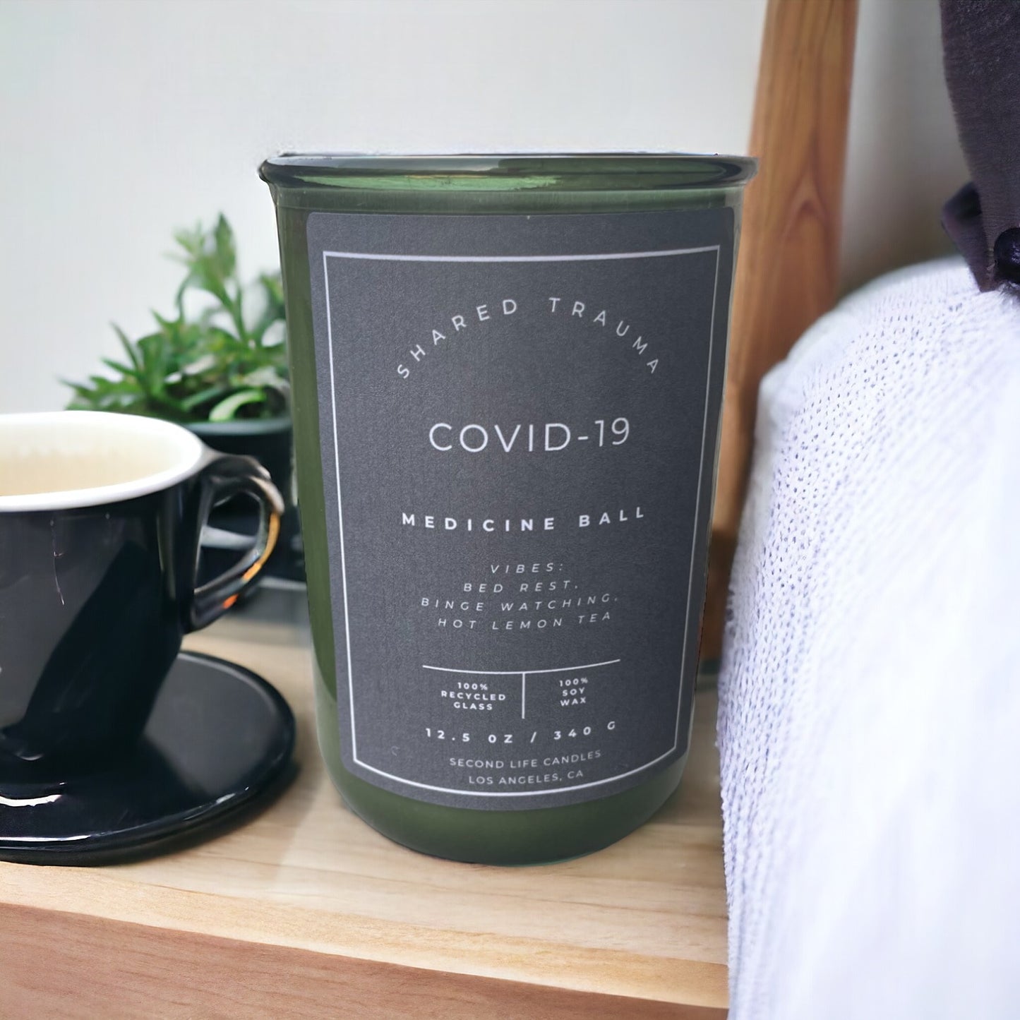 Shared Trauma Candles - Covid-19 - 13 Oz Crackling Wood Wick - Lemon, Peach, and Mint Tea