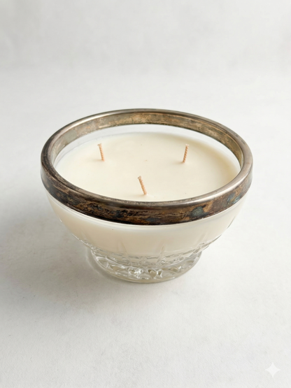 Groovy Granny - 9 oz Candle in Vintage Silver Rim Bowl - One of a Kind - [fragrance]