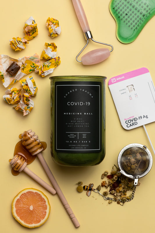 Shared Trauma Candles - Covid-19 - 13 Oz Crackling Wood Wick - Lemon, Peach, and Mint Tea