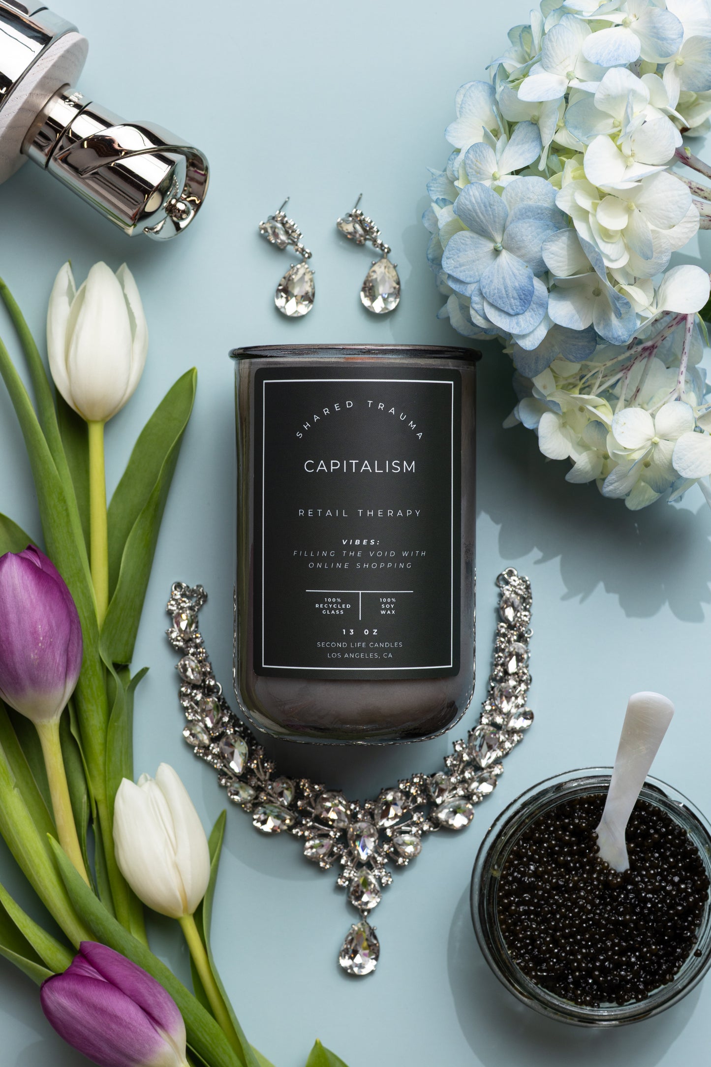 Shared Trauma Candles - Capitalism - 13 Oz Crackling Wood Wick - Tulips & Gardenia