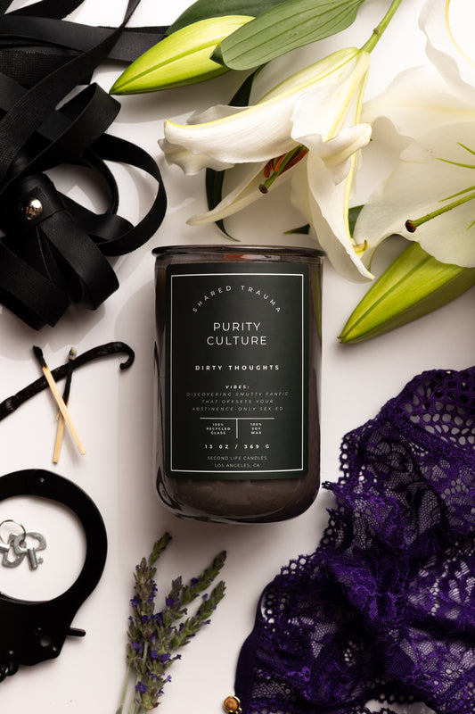 Shared Trauma Candles - Purity Culture - 13 Oz Crackling Wood Wick - Lavender & Smoked Vanilla