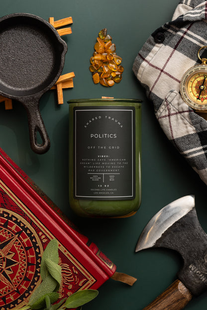 Shared Trauma Candles - Politics - 13 Oz Crackling Wood Wick - Amber Sage & Moss