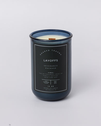 Shared Trauma Candles - Layoffs - 13 Oz Crackling Wood Wick - Worn Leather & Citron