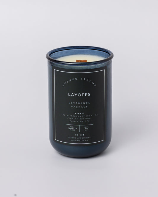 Shared Trauma Candles - Layoffs - 13 Oz Crackling Wood Wick - Worn Leather & Citron