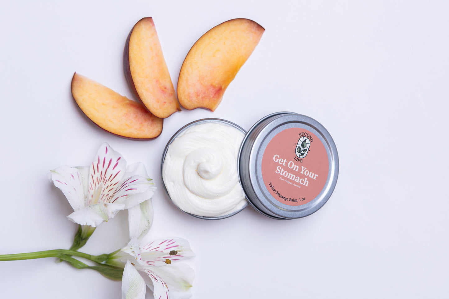 Velvet Massage Balm - Get On Your Stomach: Fresh Plum and Jasmine - 1 oz tin