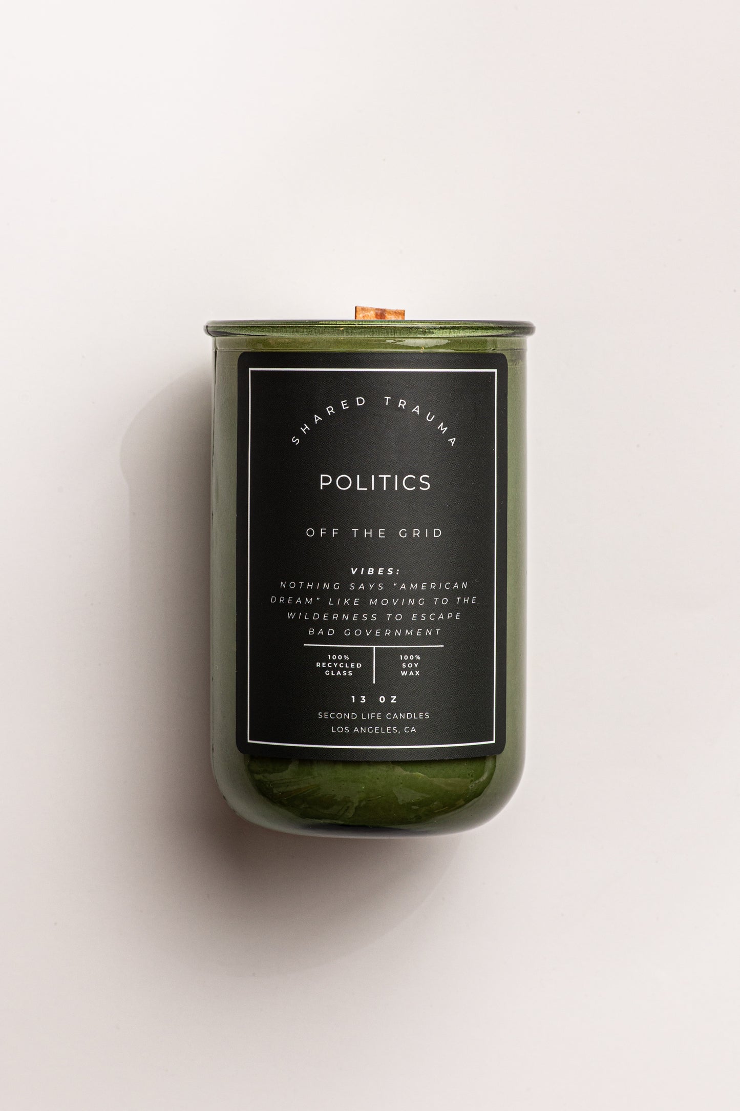 Shared Trauma Candles - Politics - 13 Oz Crackling Wood Wick - Amber Sage & Moss