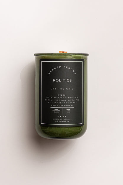 Shared Trauma Candles - Politics - 13 Oz Crackling Wood Wick - Amber Sage & Moss